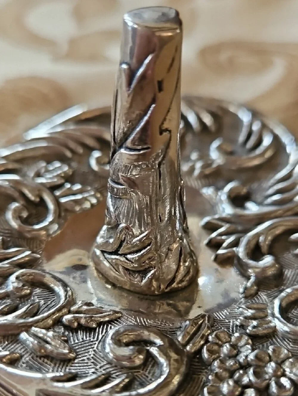 Vintage 1992 Godinger Silver Plated Heart Ring Holder - Ornate Floral